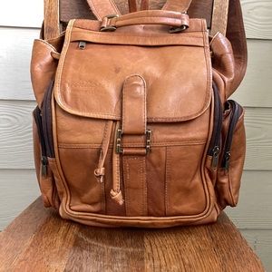 Vintage Boho Distressed Leather Bucket Drawstring Backpack